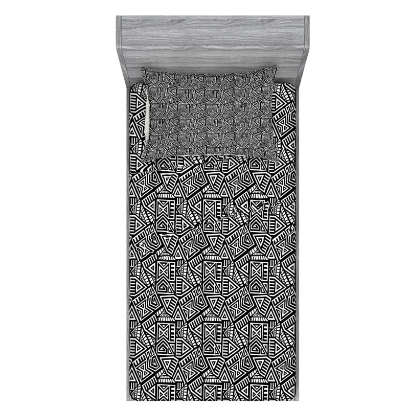 Microfiber Geometric Sheet Set, Twin Sheet Set with Fitted Sheet