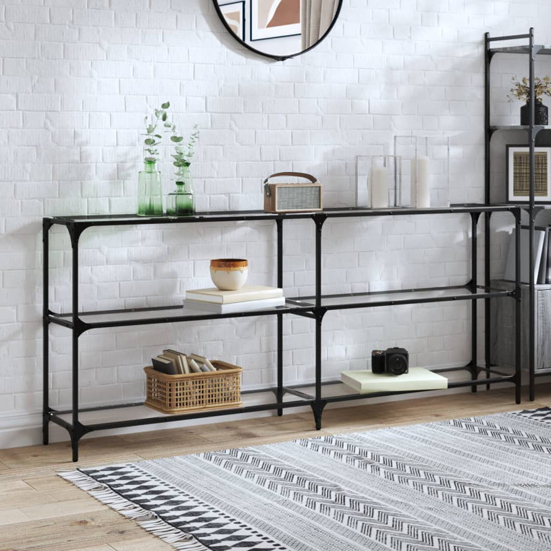 Console Table With Glass Top Steel, 81cm H x 194.5cm W x 30cm D, Transparent