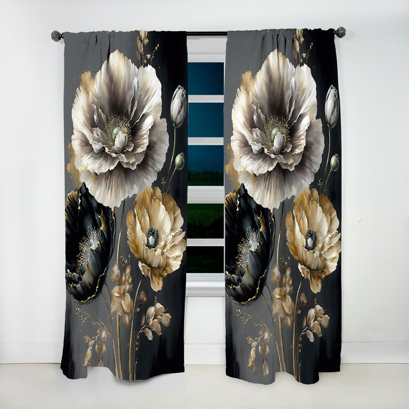 Isoline - Rideau en velours floral - 1 panneau, L 52 po x L 63 po
