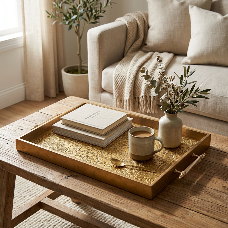 Amira Embossed Gold Glass Tray