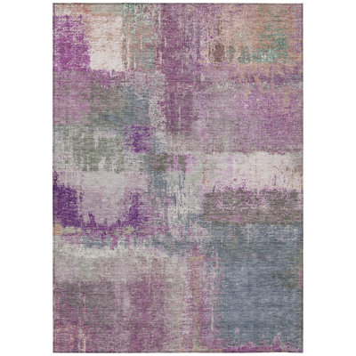 9' X 12' Lavender And Purple Abstract Washable Indoor Outdoor Area Rug