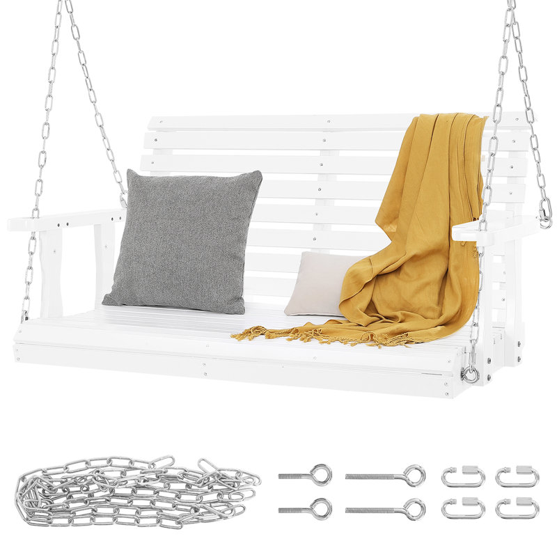 Banc de patio blanc de 4 pi pour le jardin et la cour, balançoire robuste à suspendre avec charge de 880 lb, bois de sapin, acier galvanisé, patio extérieur de conception ergonomique, capacité de fabrication, confortable
