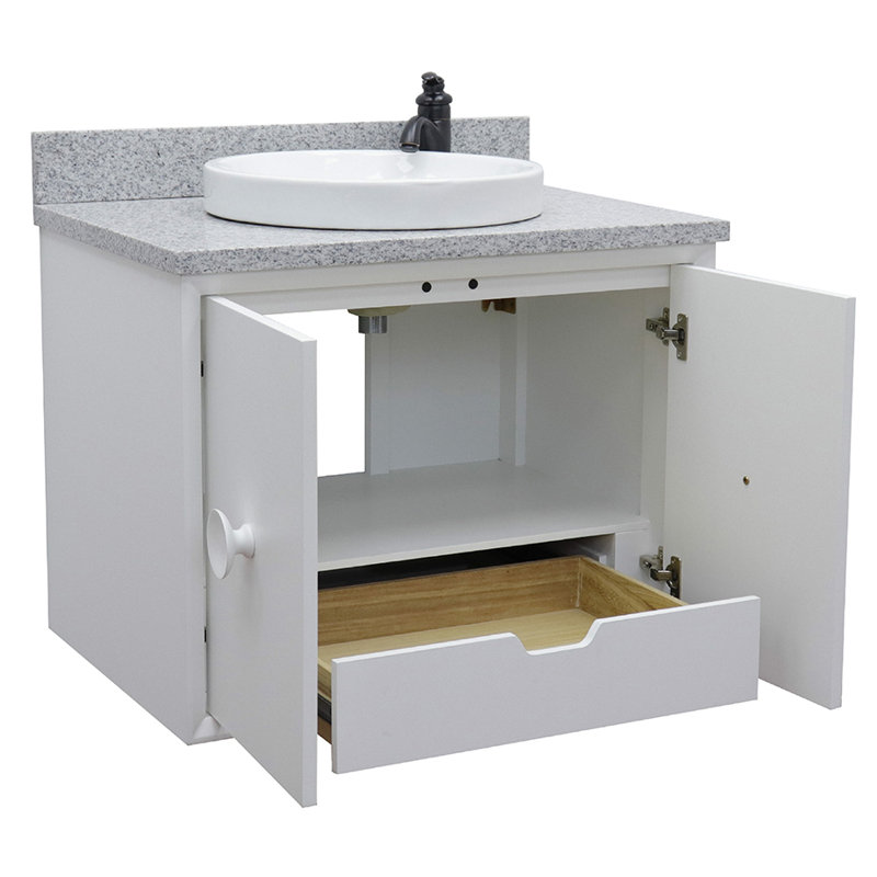 Ensemble de meuble-lavabo mural simple 31 po Crumley, Blanc / gris granit