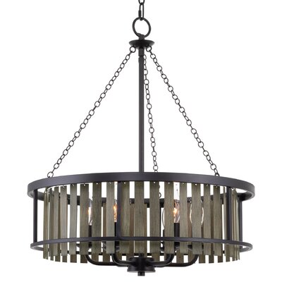 Hennah 19.5 6-Light Modern Pendant Light Chandelier, Gray Oak Wood Style Panels + Black Finish -  Gracie Oaks, 58EF0FEDE7044883903A0E74A151B5F7