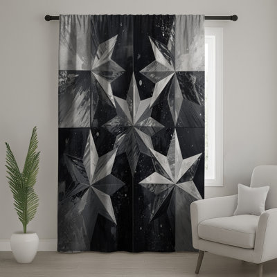 Rideaux à motif géométrique monochrome, voilages et voilages à motif d'étoiles - 1 panneau