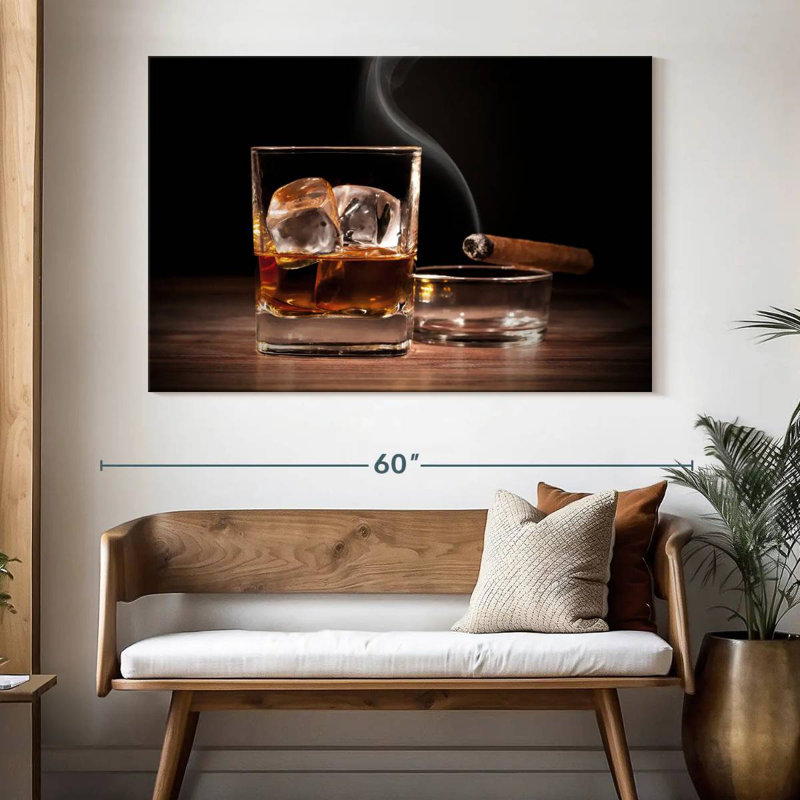 Yarlin whisky froid et cigare allumé, H 30 po x l 45 po