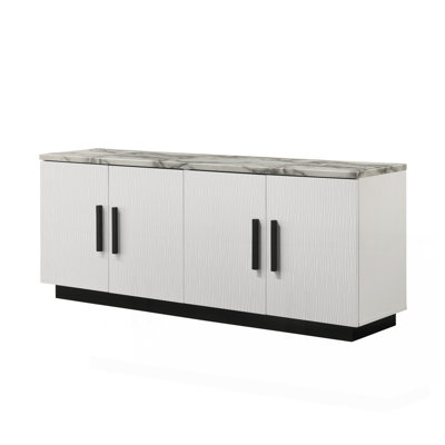 Reine 63"W White Cabinet Console Table With White Faux Marble Top