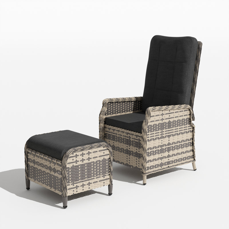 Outdoor Lounge Chair with Ottoman, Grey