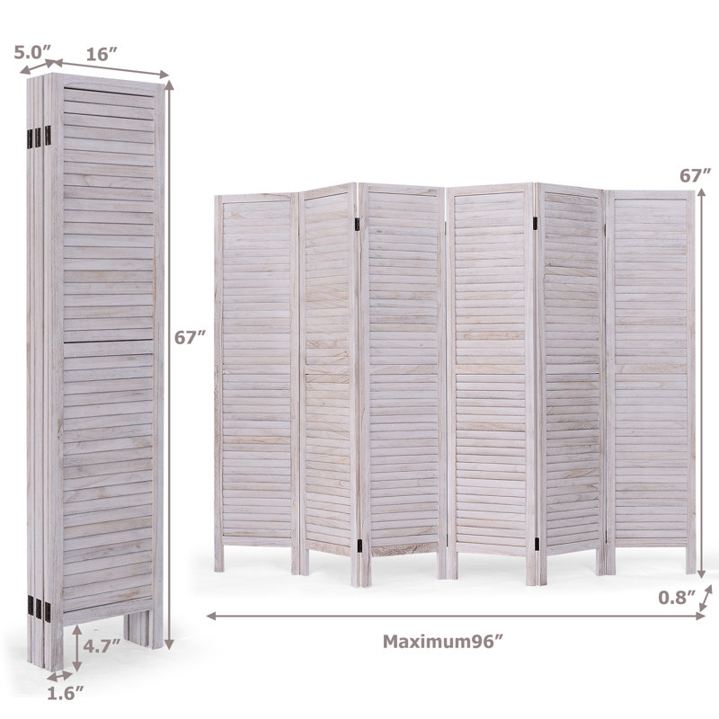 Cloison 6 panneaux en bois massif l 96 po x H 67 po Roxana