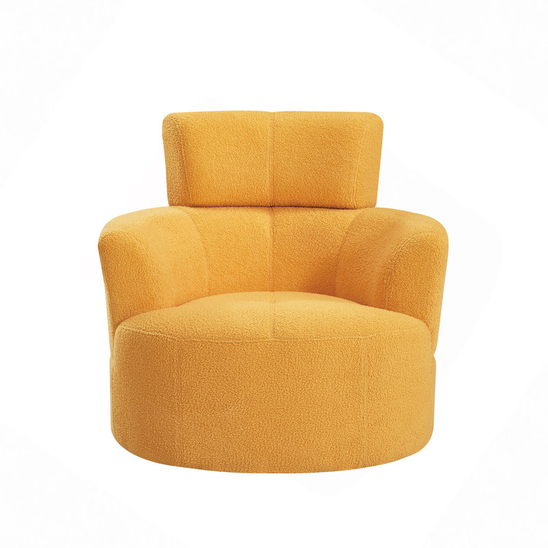 36.98" W Upholstered Swivel Barrel Chair, Yellow