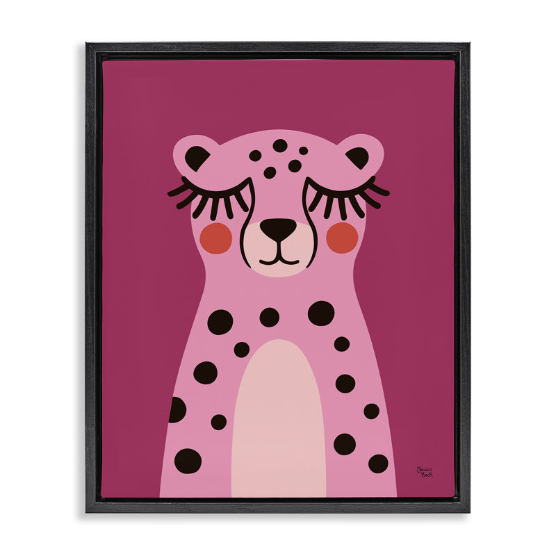 Cadre flottant rose avec sourire guépard, design par Jessica Beck, H 21 po x l 17 po, Cadre flottant noir de jais
