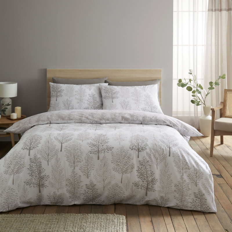 Wilda Tree Reversible Duvet Cover Set with Pillowcases with Pillowcases, Single - 1 Standard Pillowcase, Natural