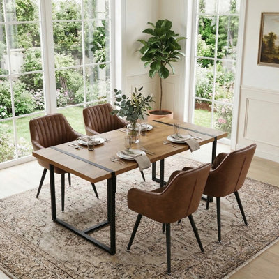 5 Piece Dining Table Set For 4, Modern Rectangular Kitchen Table Set With Metal Legs