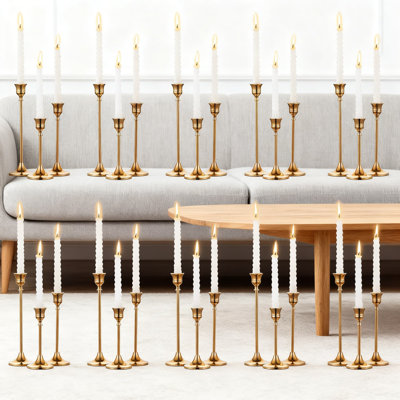 Gold Metal Taper Candlestick Holders Set Of 10 (30 Pieces) Vintage Table Centerpiece For Wedding And Home Decor