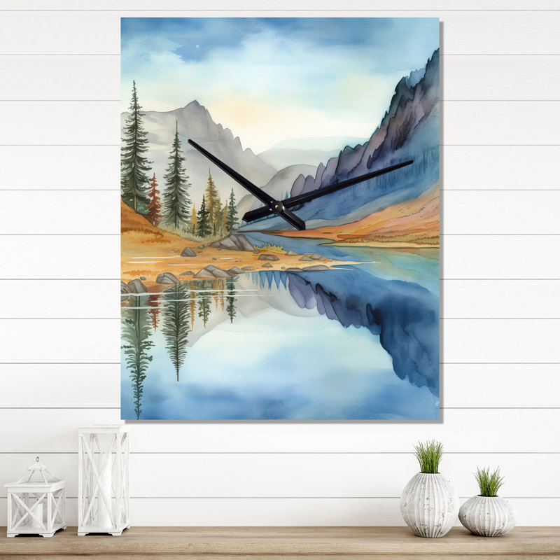 Horloge murale Calming Mountain Riverside I - Landscape Mountains, Petit