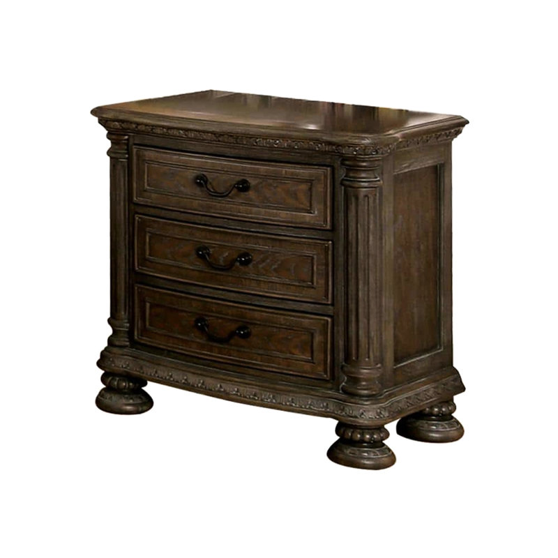 Table de chevet rustique en bois massif avec 3 tiroirs et 3 tiroirs bronze