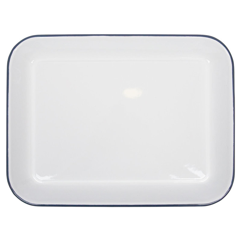 Argon Tableware - White Rectangle Enamel Baking Tray - 34cm x 26cm, Blue