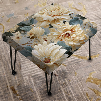 Soft Neutrals Peonies Elegance II - Floral Rectangle Ottoman