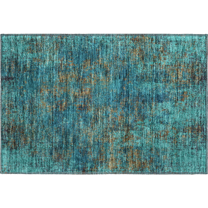Premium Machine Washable Prisco Teal Rug, Rectangle 1'8" x 2'6"