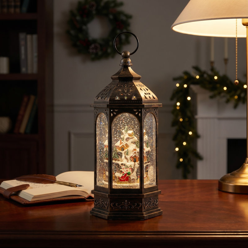 Globe d'eau DEL de 12 pouces représentant un village de Noël