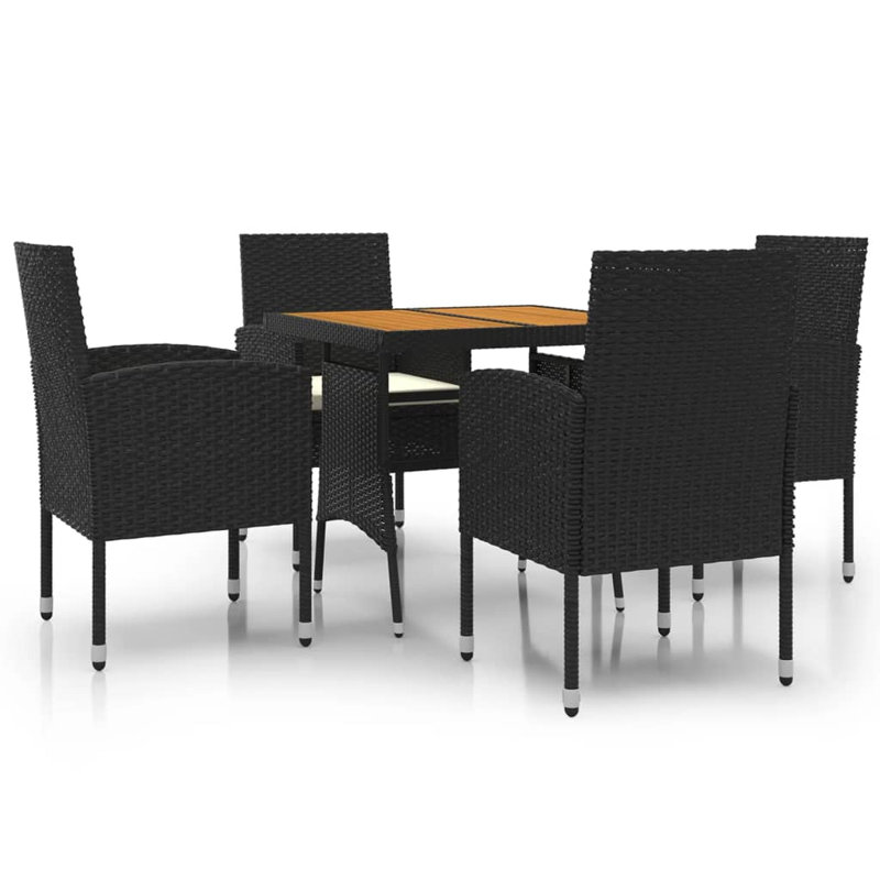 Naquin 4 - Person Acacia Patio Dining Set with Rectangular Table , Cushions Included, Black, Ivory