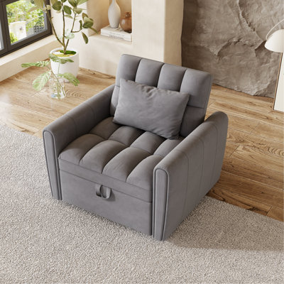 Canapé-lit pliable de 38,2 pouces de grande taille, canapé simple en velours moderne, canapé-lit avec dossier réglable, 3 positions et coussins, convient au salon et à la chambre à coucher (gris foncé)