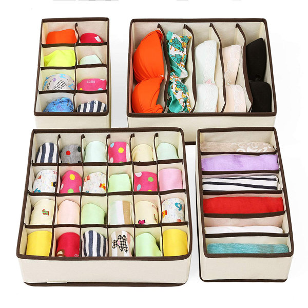 Rebrilliant 2 Pack Socks Underwear Drawer Organizer Divider, 24 Cell or 16 Cell Collapsible Cabinet Closet Organizer Storage Boxes for Clothes, Socks, Lingerie, U