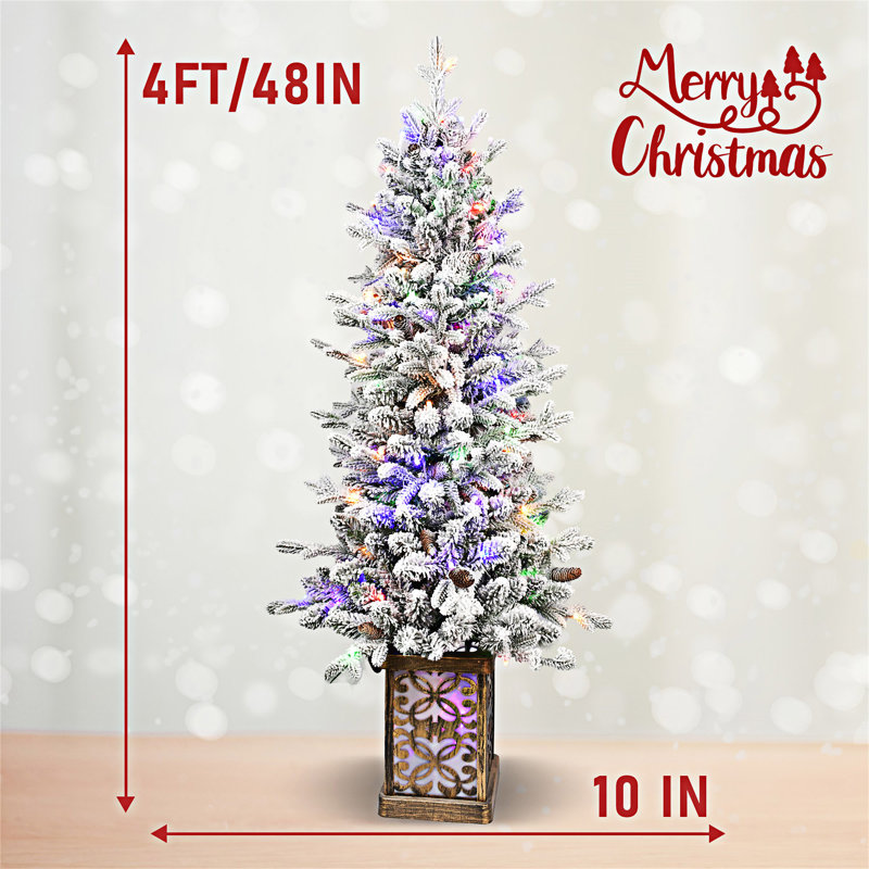 Arbre de Noël floqué avec base scintillante