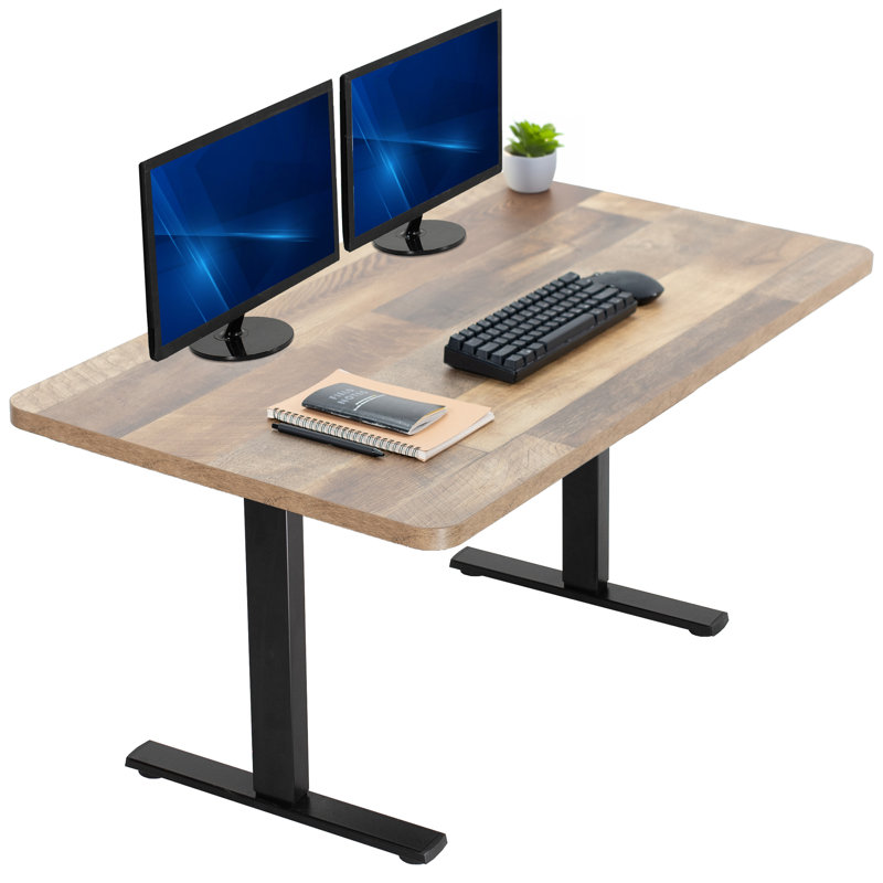 VIVO Single Motor Electric Desk with Push Button Memory Controller, 48.5" H x 43" W x 24" D, Reclaimed Wood/Black