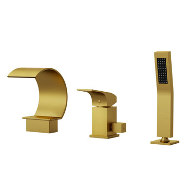  Deck Mounted Waterfall Roman Tub Faucet with Hand Shower