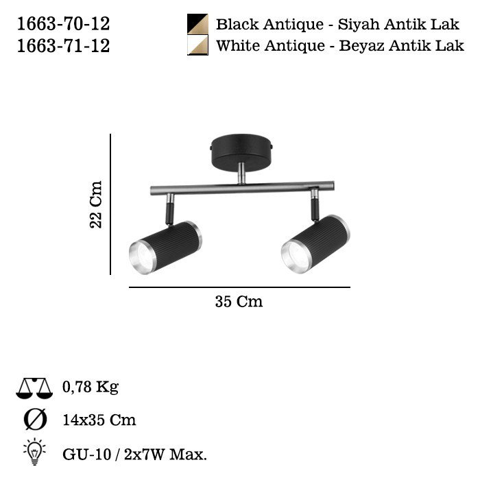 Elegant Black and Antique Lacquer Chandelier, Metal Body, 22.0 in Total Height | Includes 2 x GU10 Bulb (Max 7W) | Base Plate Size: 4.0 x 4.0 x 1.2 in | Stylish Lighting for Living Room, Dining Room & Entryway