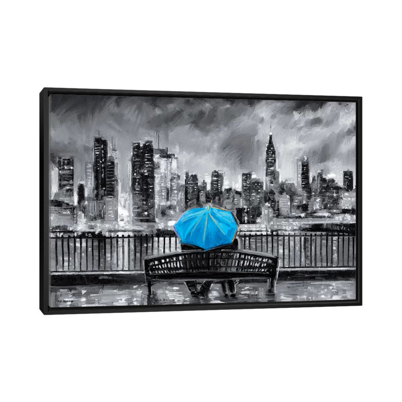 NY In Love In Blue by P.D. Moreno - Print on Canvas, Black Framed, 101.6 cm H x 66.04 cm W