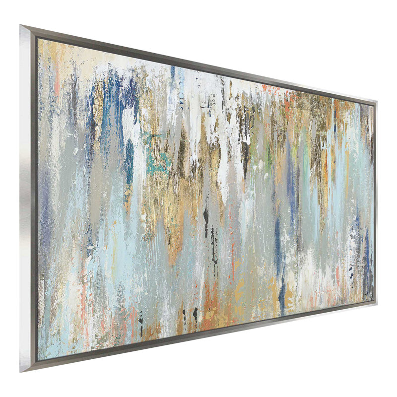 Blue Gold Illusion - peinture sur toile, H 39,5 po x l 63,5 po, Impression encadrée, Argent argent