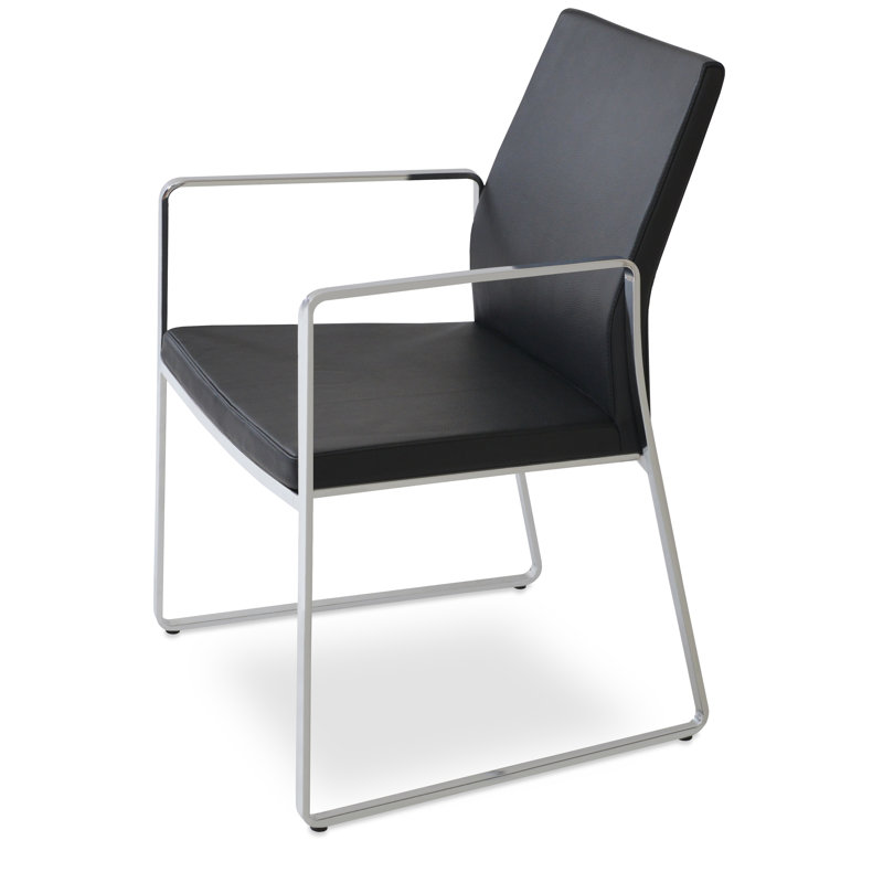 Pasha Sled Arm Chair, Black, Black Genuine Leather