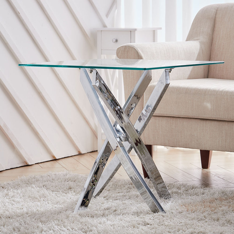 Shapiro Glass Top Cross Legs End Table
