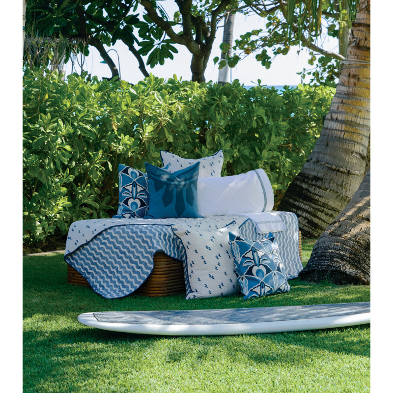 Reversible Block Print Surfer Quilt in Ocean, Queen