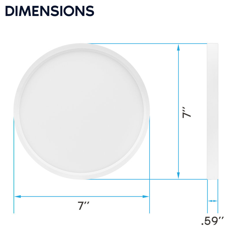  7 In. LED Flush Mount Light, Surface Mount, 5CCT, 1150 Lumens, CRI90, 110° Beam, 14W, Dimmable, Wet Rated & UL Listed Round Slim Trim 6 Pack