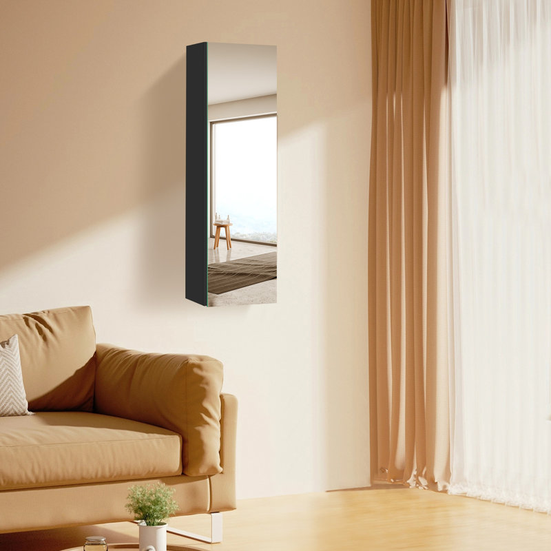Petite armoire à miroir rectangulaire rectangulaire en aluminium noir 10 po x H 30 po avec 2 tablettes réglables, À droite