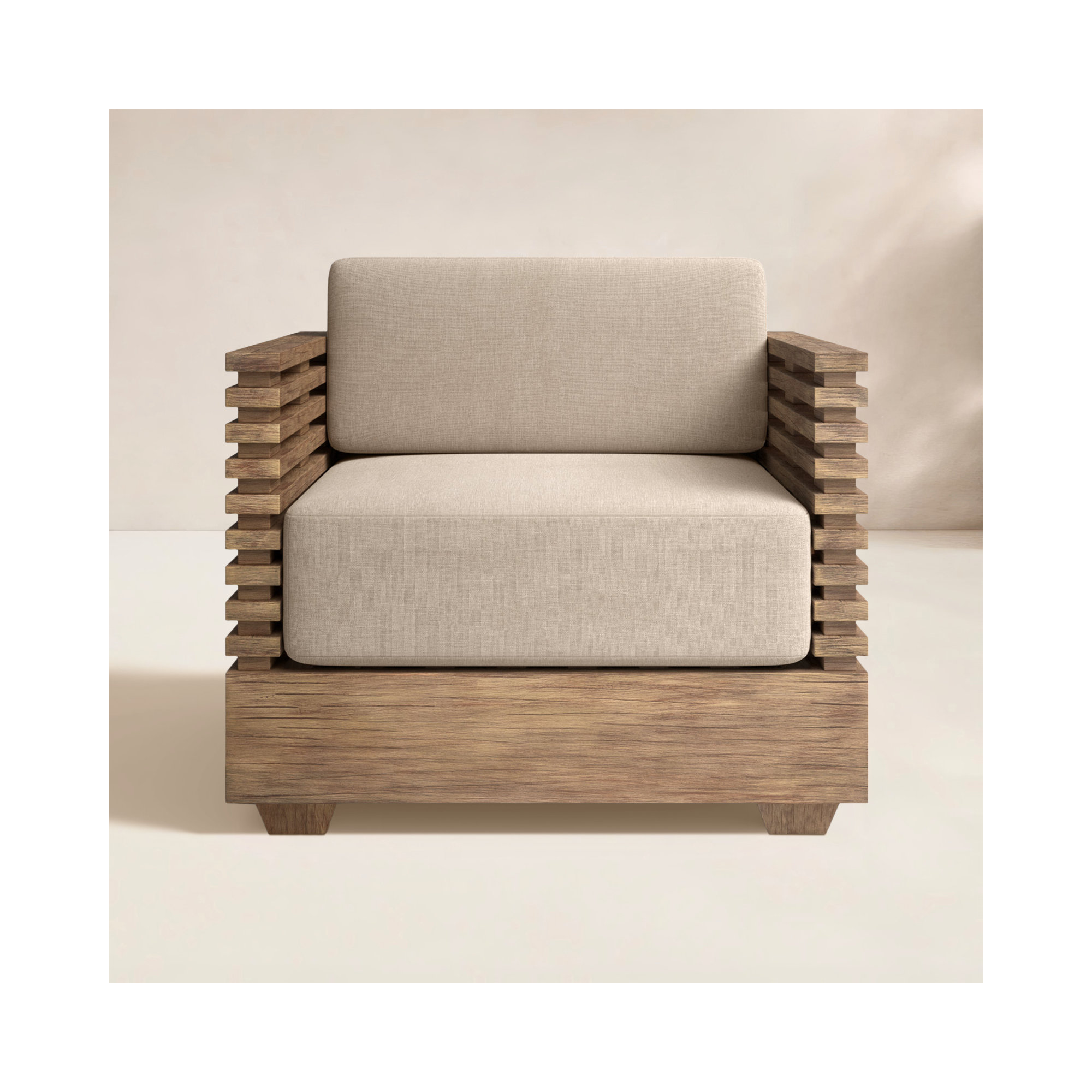 Fritz Wood Outdoor Lounge Chair, Taupe Performance