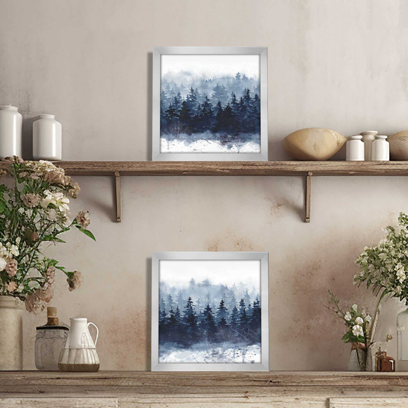 Ensemble de 2 pièces encadrées sur papier Indigo Forest