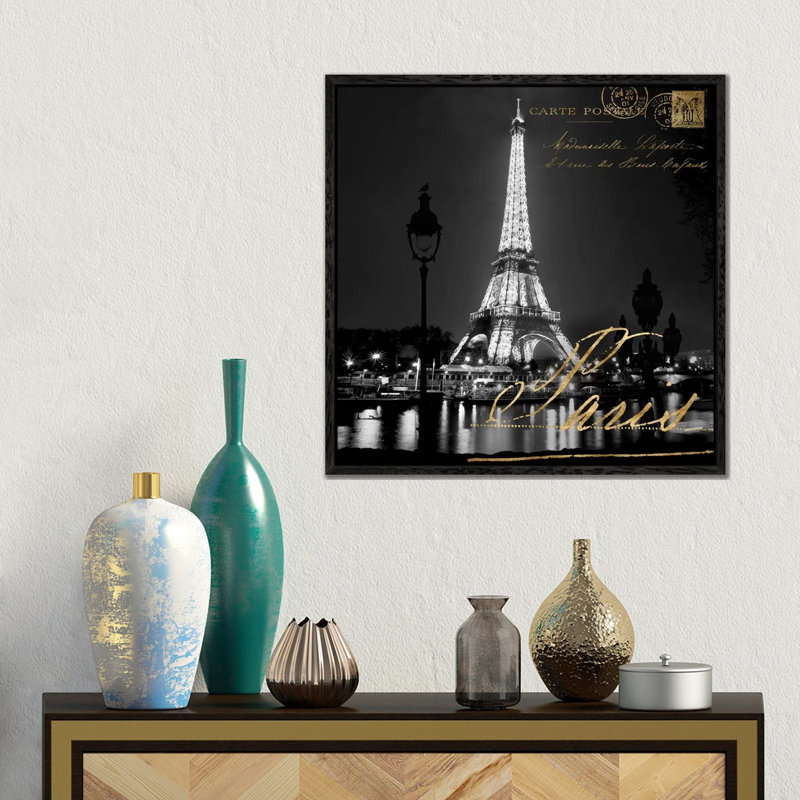 Paris At Night by Kate Carrigan - Gallery-Wrapped Canvas Giclée on Canvas, 45.72 cm H x 45.72 cm W, Black Floater Framed