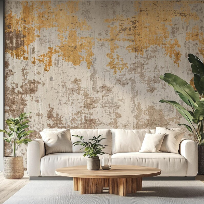 Murale abstraite texturée beige doré, L 108 po x l 96 po