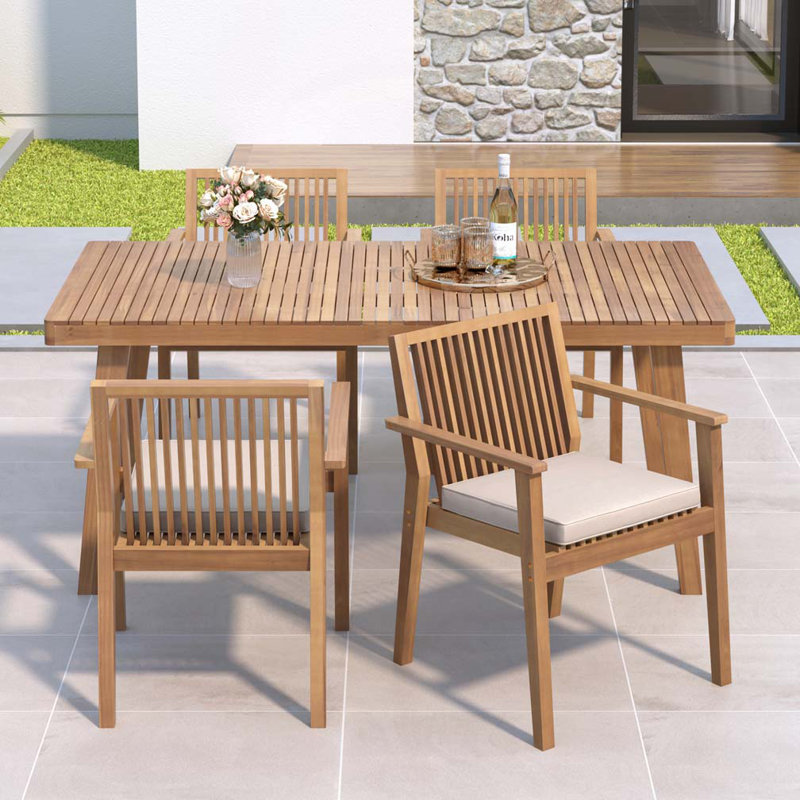 5 piece Outdoor Patio Dining Set, 5, Brown