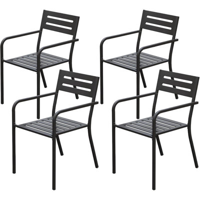 4-Pieces Patio Dining Chairs, Outdoor Heavy Duty Metal Chairs Set Of 4, Stackable Garden Chairs With Ergonomic Armrest, Patio Furniture Chairs Set For Backyard Lawn Patio, Black