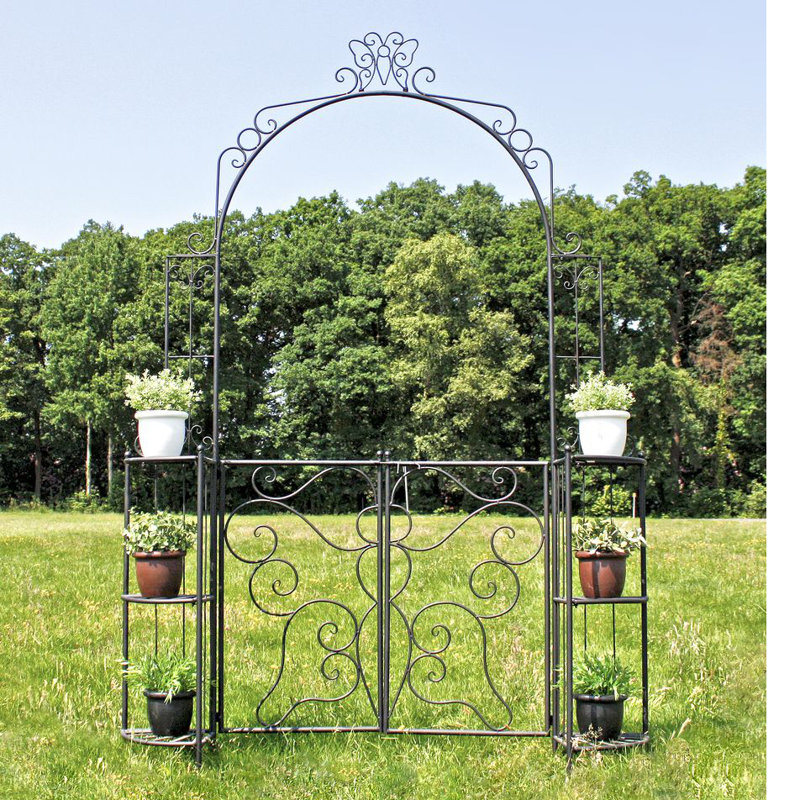 29cm W x 156cm D Metal Arbour with Gate in Black