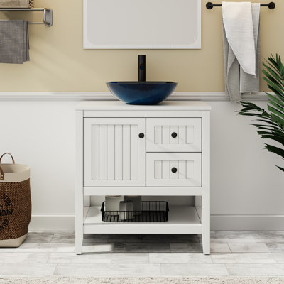 Sharee 30" Single Bathroom Vanity Set With Vessel Sink, Faucet And Drain, Assembly Required