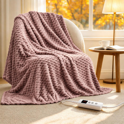 Heated Throw Blanket 90"x100" with 6 Heat Settings & 10H Auto Shut-Off, 3D Jacquard Flannel Sherpa Fleece, Machine Washable