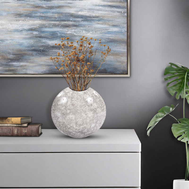 Vase de table en métal Ergin, Gris, H 18 po x l 19 po x P 6 po