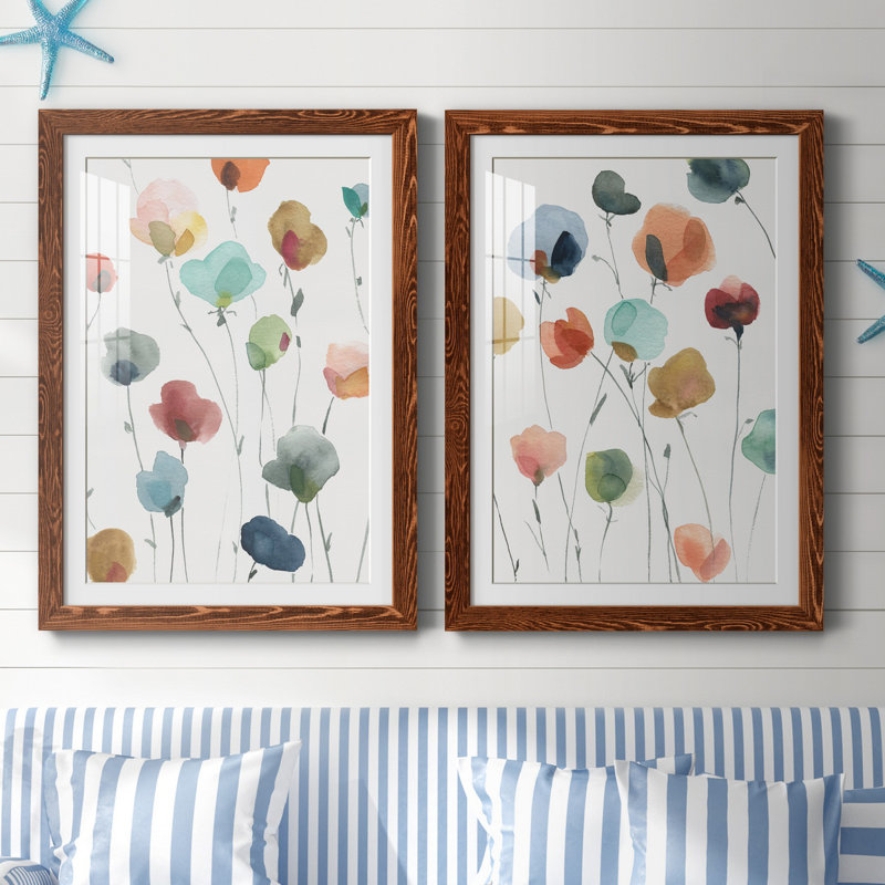«Lollipop Garden I», ensemble de 2 impressions, Impression encadrée avec passe-partout, H 37,5 po x l 55 po, Noyer