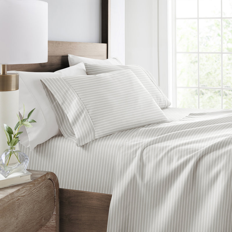 Light Gray Striped Full Microfiber Sheet Set
